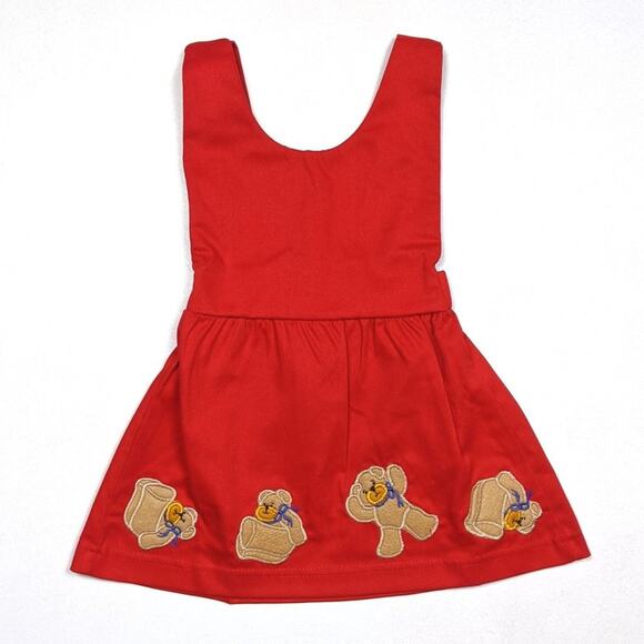 Vintage Lucy & Co. Dress Girls Size 2T Red Teddy Bear Pinny - Picture 1 of 3